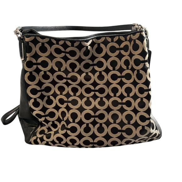 Coach Handbags - Coach Op Art Signature Black Tan Jacquard Leather Shoulder Bag Purse Y2K 2000's